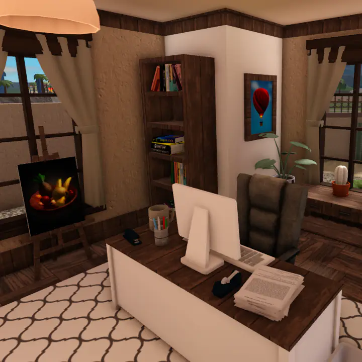 Small home office with desk and bookcases