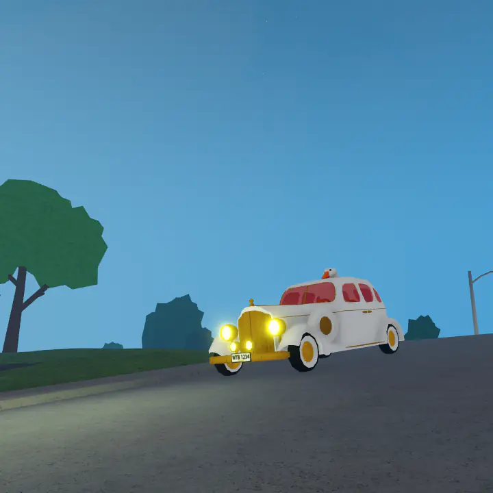 A large duck driving a car down a hill